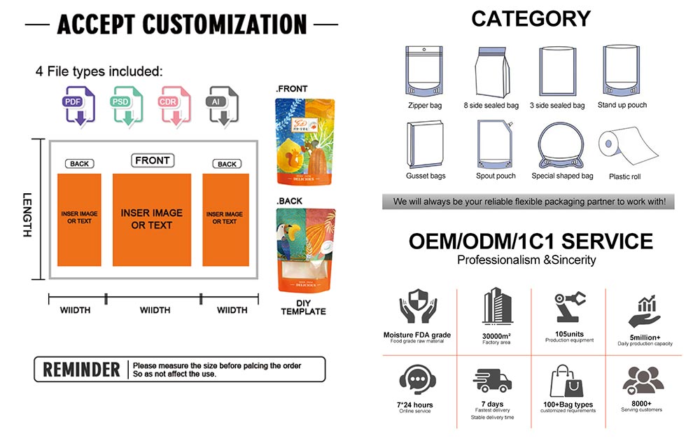 Eight-side sealed zipper dried fruit and nut packaging bag